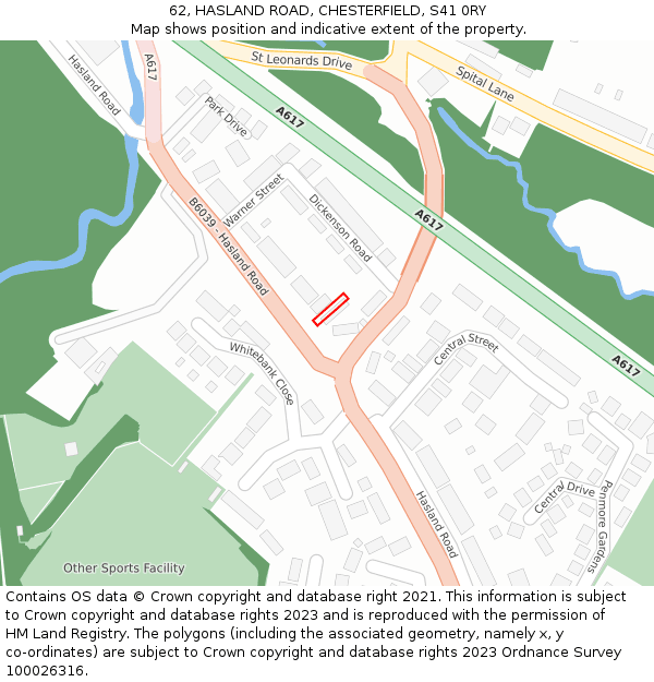 62, HASLAND ROAD, CHESTERFIELD, S41 0RY: Location map and indicative extent of plot