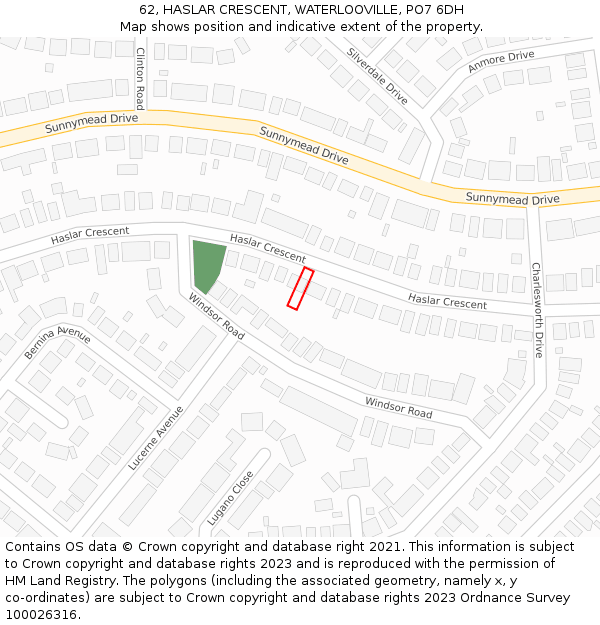 62, HASLAR CRESCENT, WATERLOOVILLE, PO7 6DH: Location map and indicative extent of plot