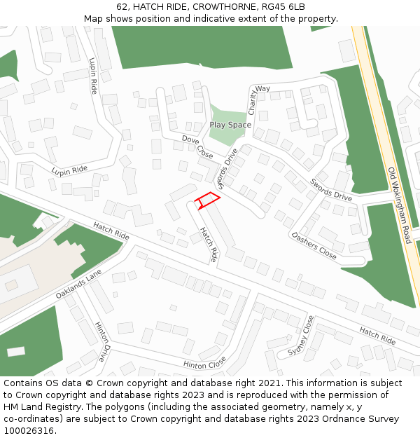 62, HATCH RIDE, CROWTHORNE, RG45 6LB: Location map and indicative extent of plot