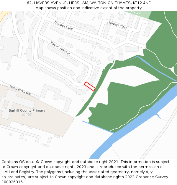 62, HAVERS AVENUE, HERSHAM, WALTON-ON-THAMES, KT12 4NE: Location map and indicative extent of plot