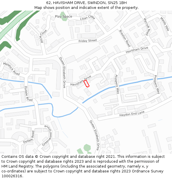 62, HAVISHAM DRIVE, SWINDON, SN25 1BH: Location map and indicative extent of plot