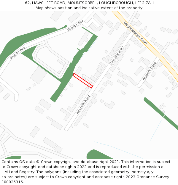 62, HAWCLIFFE ROAD, MOUNTSORREL, LOUGHBOROUGH, LE12 7AH: Location map and indicative extent of plot