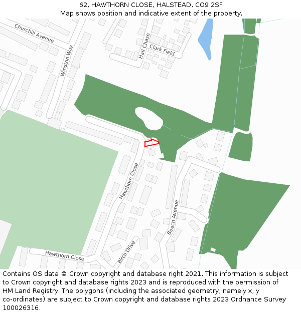 62, HAWTHORN CLOSE, HALSTEAD, CO9 2SF: Location map and indicative extent of plot