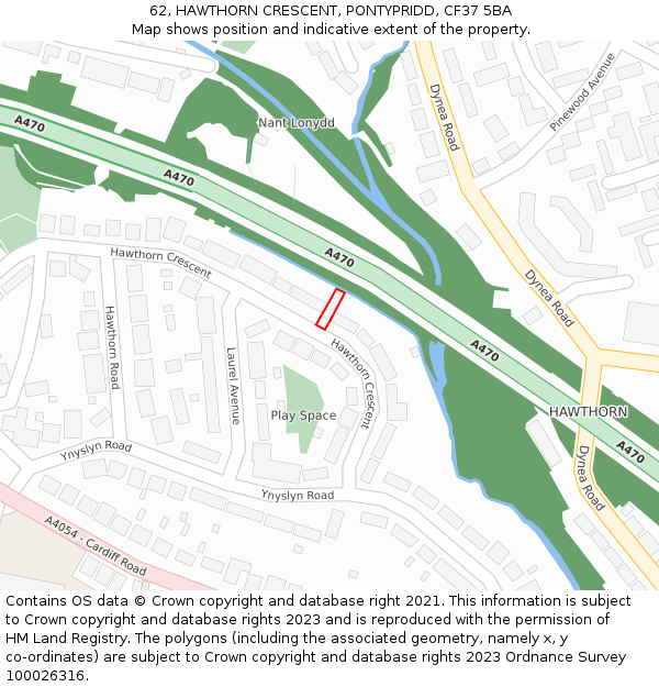 62, HAWTHORN CRESCENT, PONTYPRIDD, CF37 5BA: Location map and indicative extent of plot