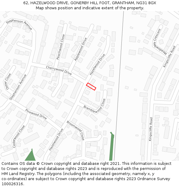 62, HAZELWOOD DRIVE, GONERBY HILL FOOT, GRANTHAM, NG31 8GX: Location map and indicative extent of plot