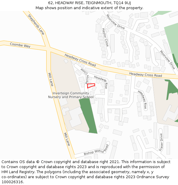 62, HEADWAY RISE, TEIGNMOUTH, TQ14 9UJ: Location map and indicative extent of plot