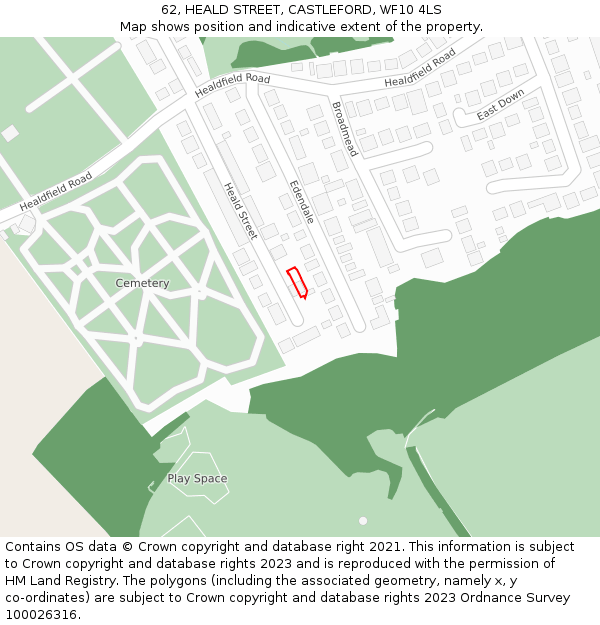 62, HEALD STREET, CASTLEFORD, WF10 4LS: Location map and indicative extent of plot