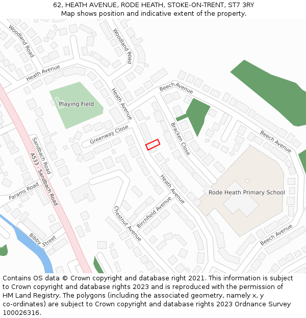 62, HEATH AVENUE, RODE HEATH, STOKE-ON-TRENT, ST7 3RY: Location map and indicative extent of plot