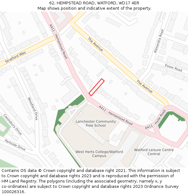 62, HEMPSTEAD ROAD, WATFORD, WD17 4ER: Location map and indicative extent of plot