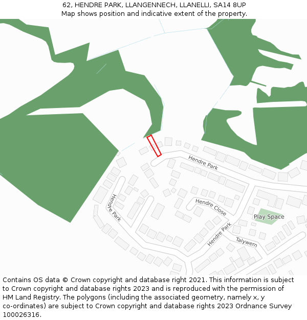 62, HENDRE PARK, LLANGENNECH, LLANELLI, SA14 8UP: Location map and indicative extent of plot