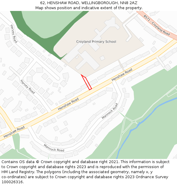 62, HENSHAW ROAD, WELLINGBOROUGH, NN8 2AZ: Location map and indicative extent of plot