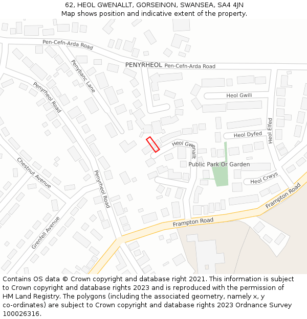 62, HEOL GWENALLT, GORSEINON, SWANSEA, SA4 4JN: Location map and indicative extent of plot