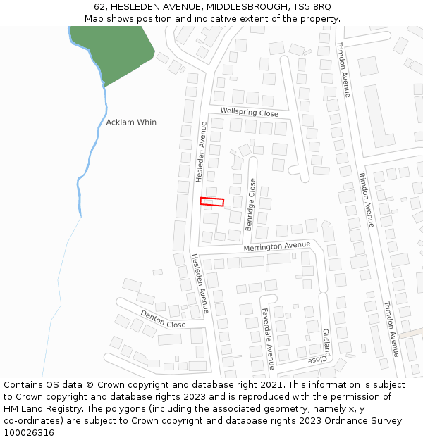 62, HESLEDEN AVENUE, MIDDLESBROUGH, TS5 8RQ: Location map and indicative extent of plot