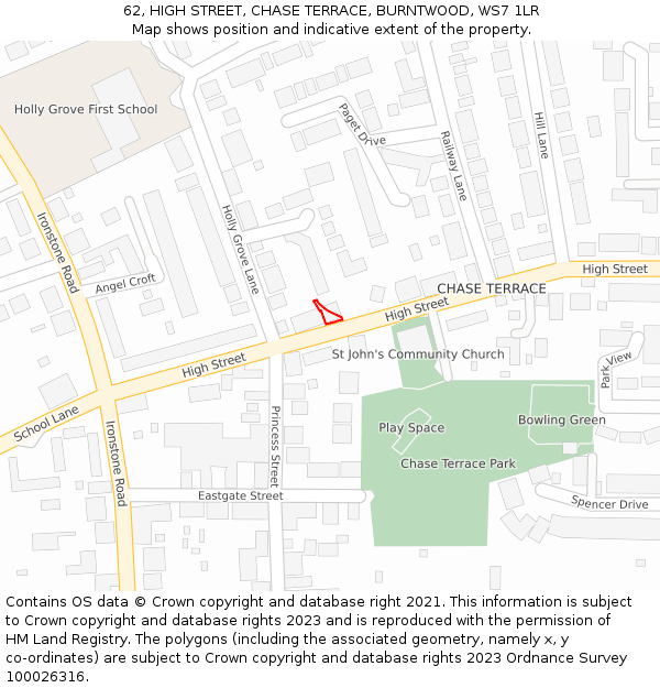 62, HIGH STREET, CHASE TERRACE, BURNTWOOD, WS7 1LR: Location map and indicative extent of plot