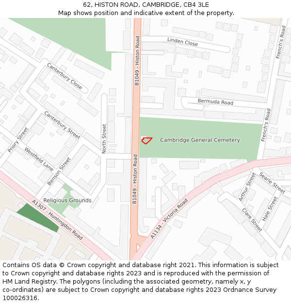 62, HISTON ROAD, CAMBRIDGE, CB4 3LE: Location map and indicative extent of plot