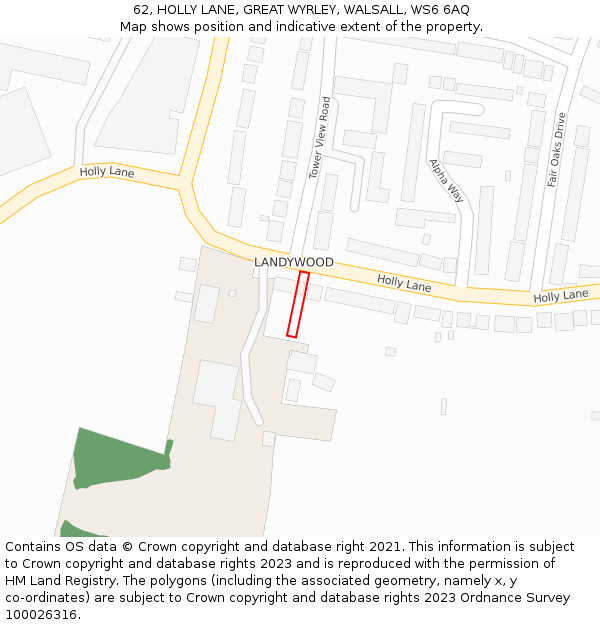 62, HOLLY LANE, GREAT WYRLEY, WALSALL, WS6 6AQ: Location map and indicative extent of plot