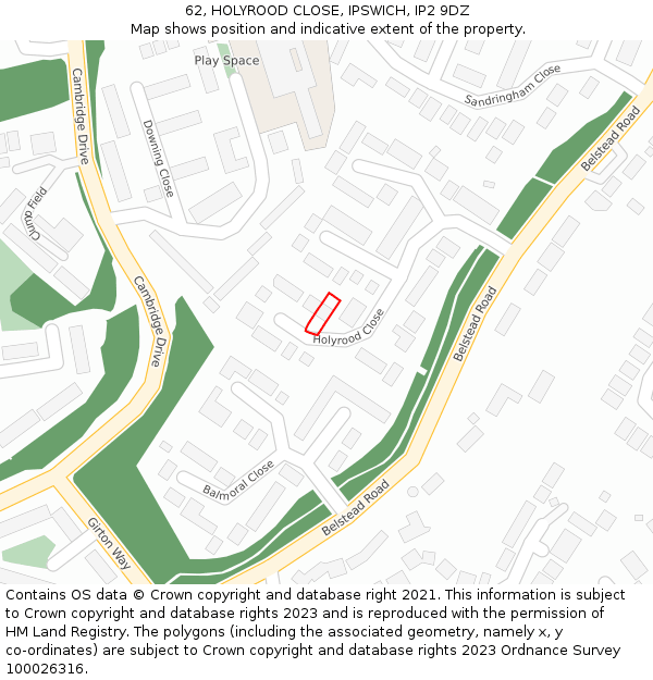 62, HOLYROOD CLOSE, IPSWICH, IP2 9DZ: Location map and indicative extent of plot