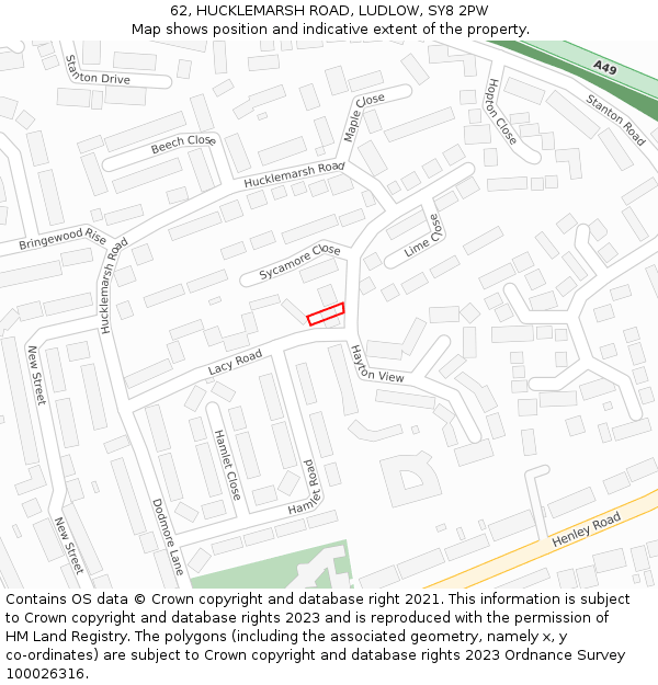 62, HUCKLEMARSH ROAD, LUDLOW, SY8 2PW: Location map and indicative extent of plot