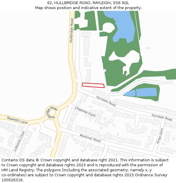 62, HULLBRIDGE ROAD, RAYLEIGH, SS6 9QL: Location map and indicative extent of plot