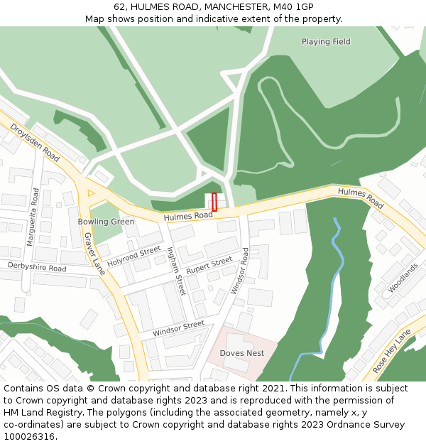 62, HULMES ROAD, MANCHESTER, M40 1GP: Location map and indicative extent of plot