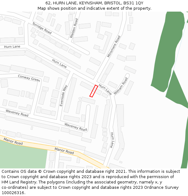 62, HURN LANE, KEYNSHAM, BRISTOL, BS31 1QY: Location map and indicative extent of plot