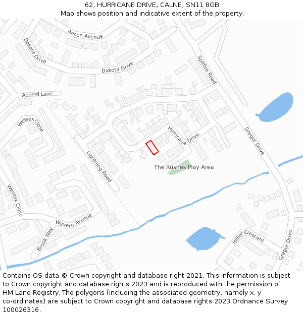 62, HURRICANE DRIVE, CALNE, SN11 8GB: Location map and indicative extent of plot