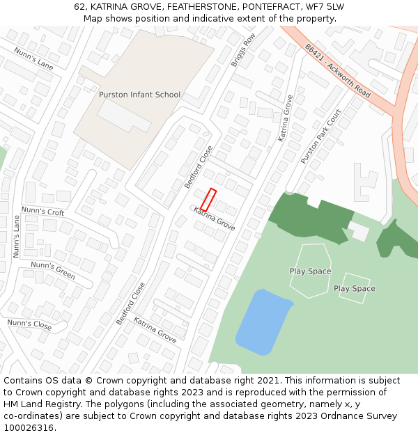 62, KATRINA GROVE, FEATHERSTONE, PONTEFRACT, WF7 5LW: Location map and indicative extent of plot