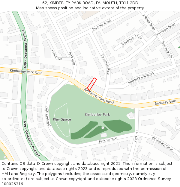 62, KIMBERLEY PARK ROAD, FALMOUTH, TR11 2DD: Location map and indicative extent of plot