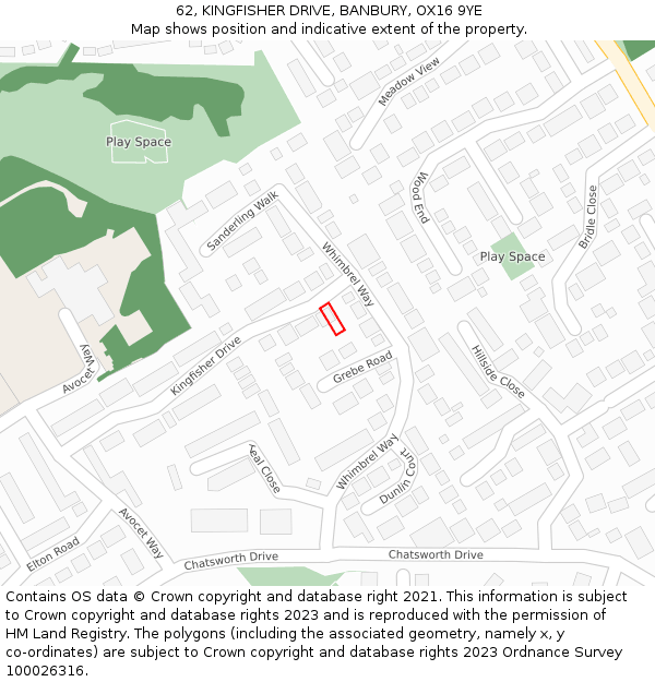 62, KINGFISHER DRIVE, BANBURY, OX16 9YE: Location map and indicative extent of plot