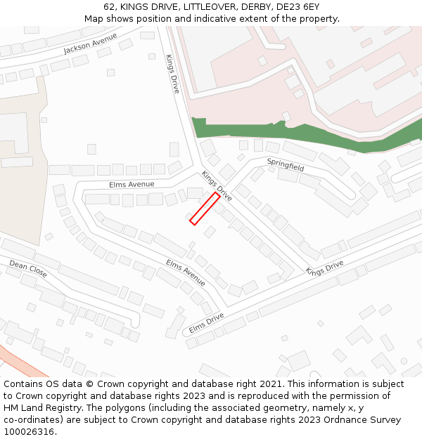 62, KINGS DRIVE, LITTLEOVER, DERBY, DE23 6EY: Location map and indicative extent of plot