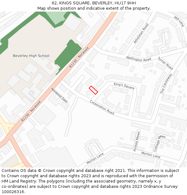 62, KINGS SQUARE, BEVERLEY, HU17 9HH: Location map and indicative extent of plot