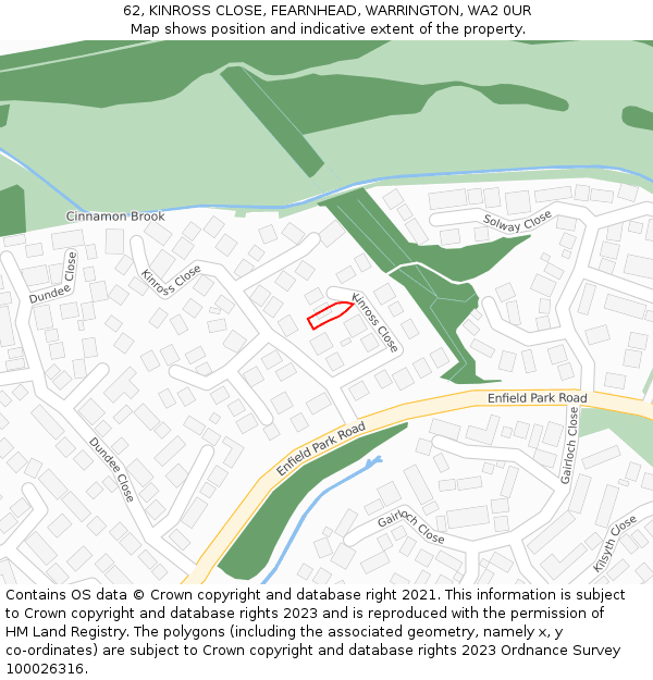 62, KINROSS CLOSE, FEARNHEAD, WARRINGTON, WA2 0UR: Location map and indicative extent of plot