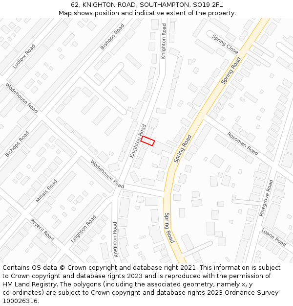 62, KNIGHTON ROAD, SOUTHAMPTON, SO19 2FL: Location map and indicative extent of plot