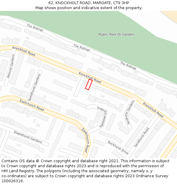 62, KNOCKHOLT ROAD, MARGATE, CT9 3HP: Location map and indicative extent of plot