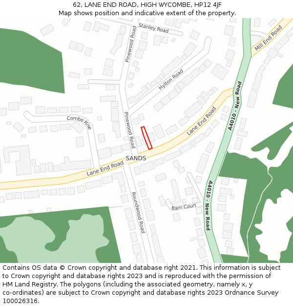 62, LANE END ROAD, HIGH WYCOMBE, HP12 4JF: Location map and indicative extent of plot