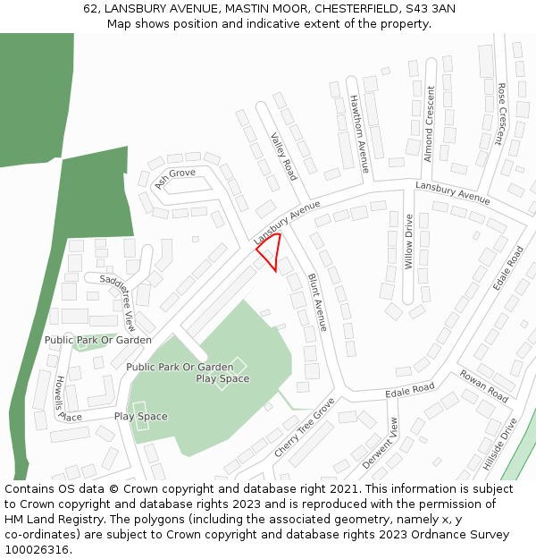 62, LANSBURY AVENUE, MASTIN MOOR, CHESTERFIELD, S43 3AN: Location map and indicative extent of plot