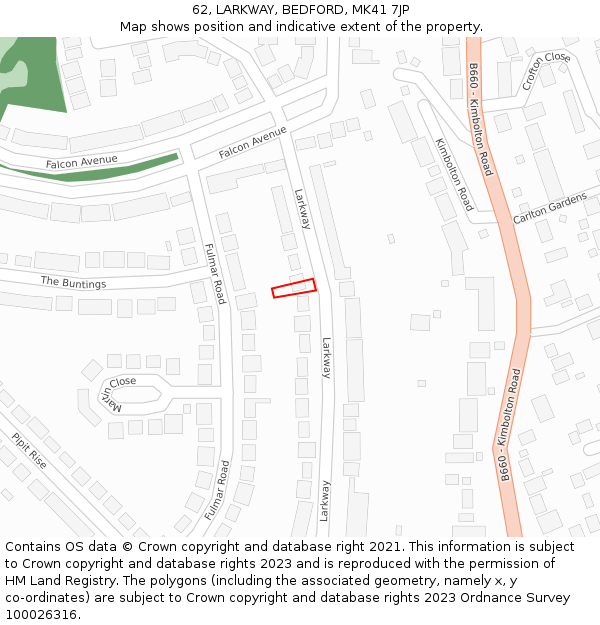 62, LARKWAY, BEDFORD, MK41 7JP: Location map and indicative extent of plot