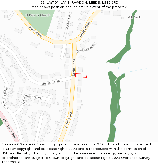 62, LAYTON LANE, RAWDON, LEEDS, LS19 6RD: Location map and indicative extent of plot