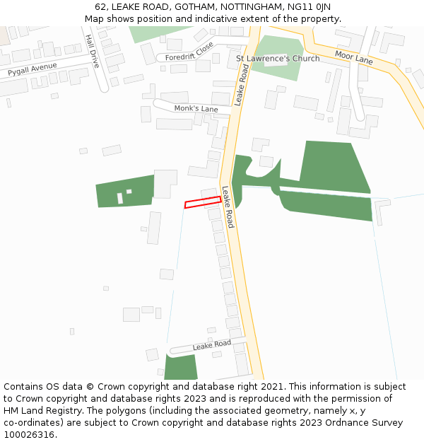 62, LEAKE ROAD, GOTHAM, NOTTINGHAM, NG11 0JN: Location map and indicative extent of plot