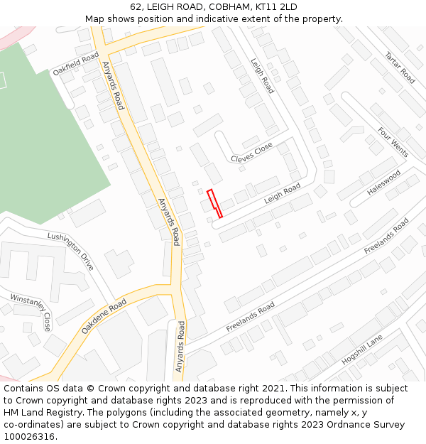 62, LEIGH ROAD, COBHAM, KT11 2LD: Location map and indicative extent of plot