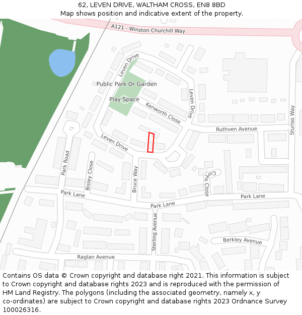 62, LEVEN DRIVE, WALTHAM CROSS, EN8 8BD: Location map and indicative extent of plot