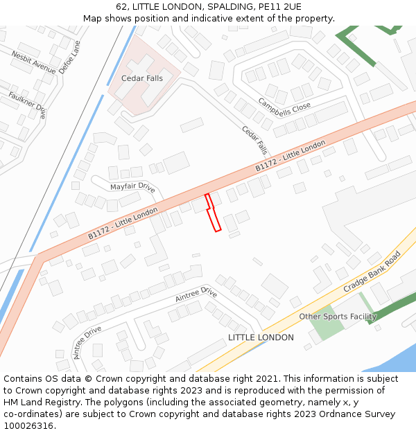 62, LITTLE LONDON, SPALDING, PE11 2UE: Location map and indicative extent of plot