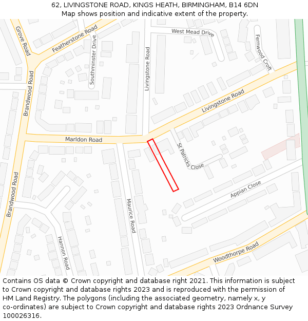 62, LIVINGSTONE ROAD, KINGS HEATH, BIRMINGHAM, B14 6DN: Location map and indicative extent of plot