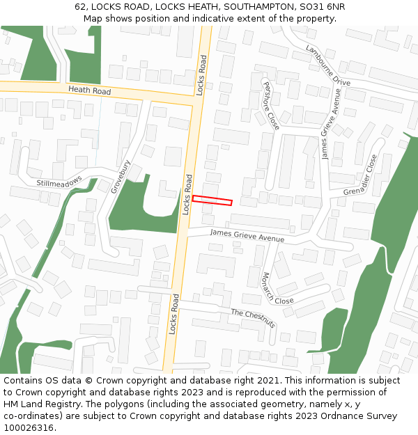 62, LOCKS ROAD, LOCKS HEATH, SOUTHAMPTON, SO31 6NR: Location map and indicative extent of plot
