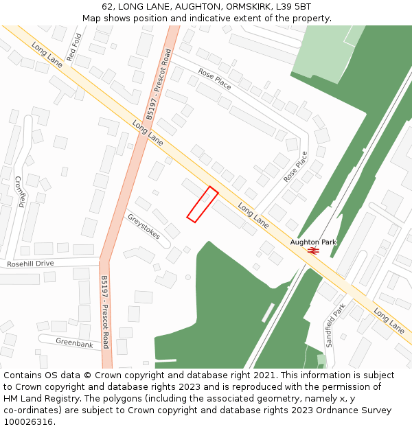 62, LONG LANE, AUGHTON, ORMSKIRK, L39 5BT: Location map and indicative extent of plot