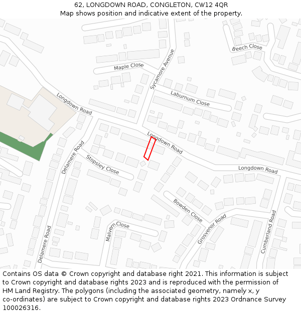 62, LONGDOWN ROAD, CONGLETON, CW12 4QR: Location map and indicative extent of plot