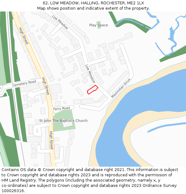 62, LOW MEADOW, HALLING, ROCHESTER, ME2 1LX: Location map and indicative extent of plot