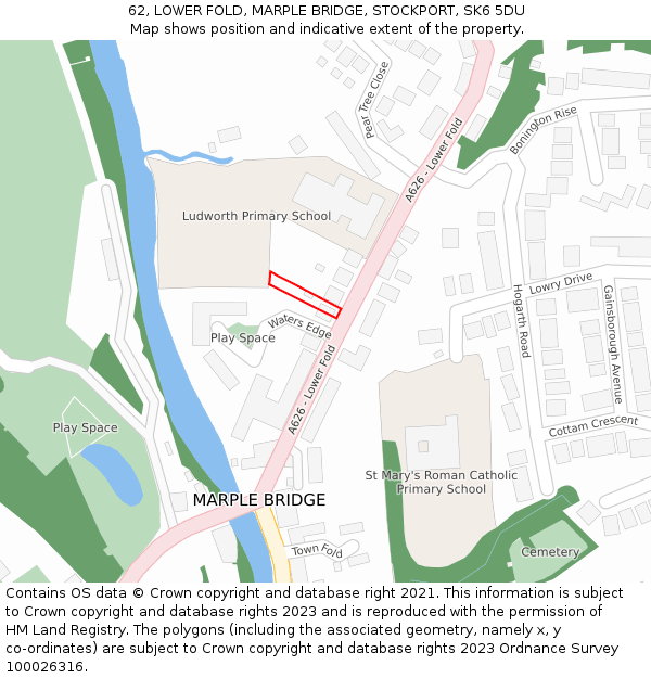 62, LOWER FOLD, MARPLE BRIDGE, STOCKPORT, SK6 5DU: Location map and indicative extent of plot