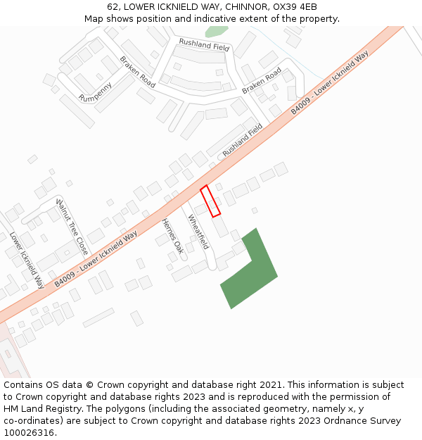 62, LOWER ICKNIELD WAY, CHINNOR, OX39 4EB: Location map and indicative extent of plot