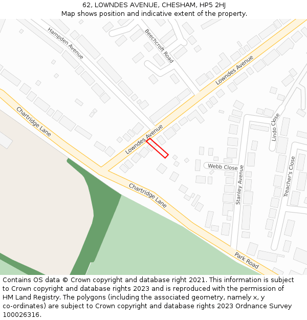 62, LOWNDES AVENUE, CHESHAM, HP5 2HJ: Location map and indicative extent of plot